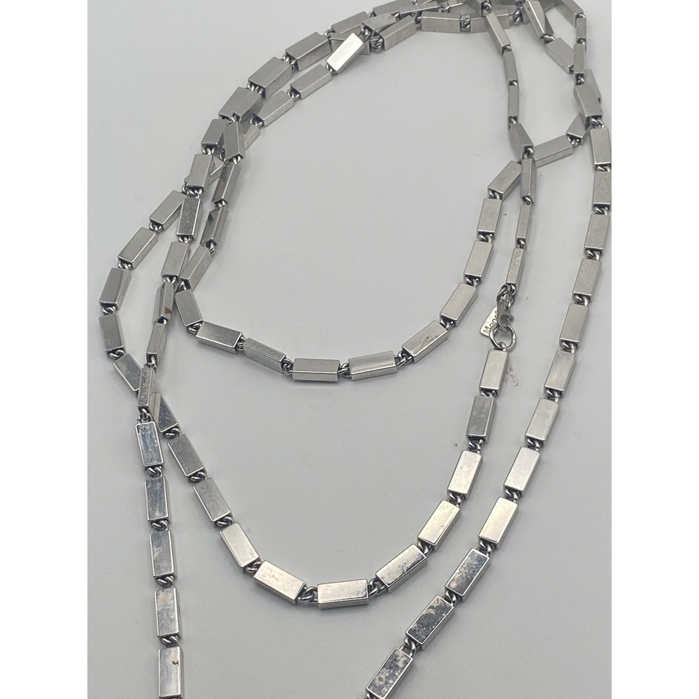 Monet Silver Tone 54' Silvertone Geometric Necklace VTG
